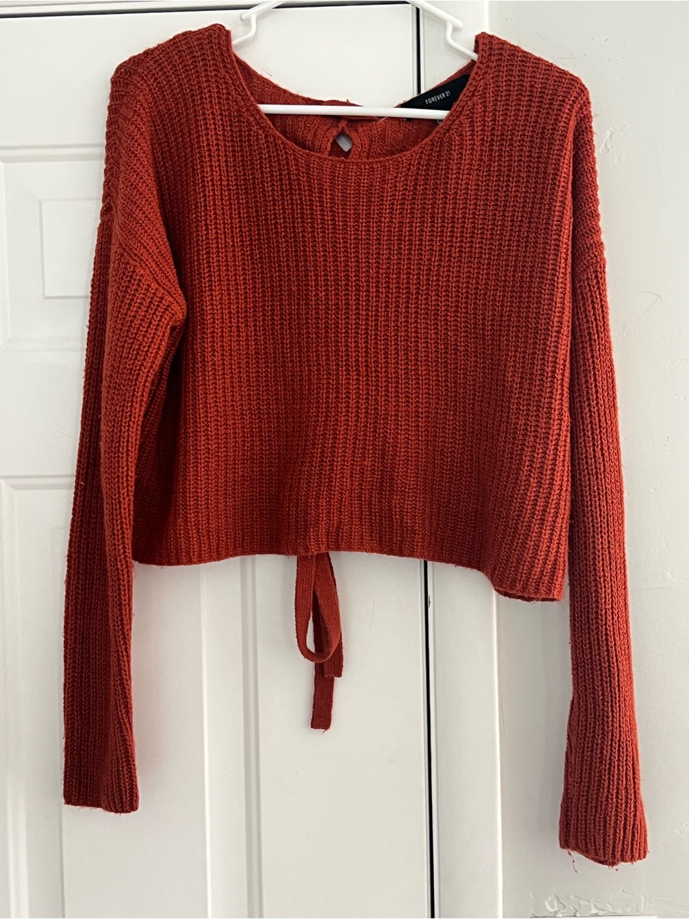 Forever 21 Rust Cropped Tie-Hem Knit Sweater
